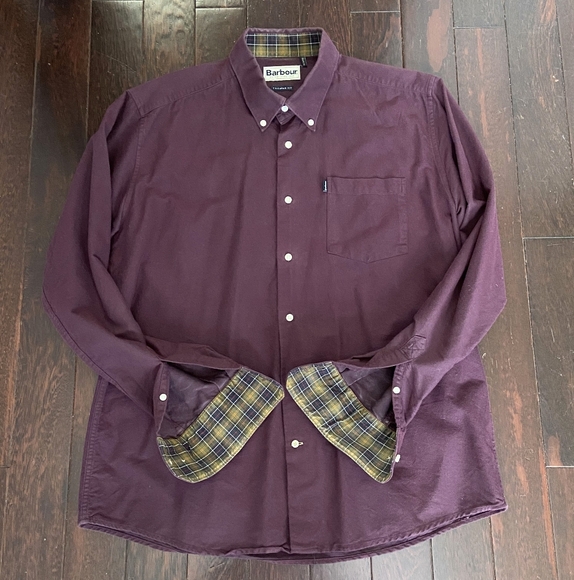 Barbour Mens The Oxford Shirt Button Front Tailored Fit - Plum Burgundy - Picture 1 of 7